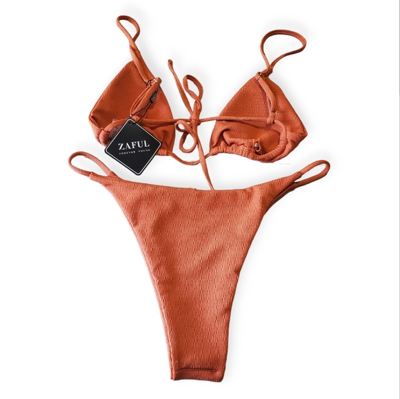 ZAFUL Women's Bikini Swimsuit String Bikini High Cut Ribbed Brazilian - Picture 4 of 5